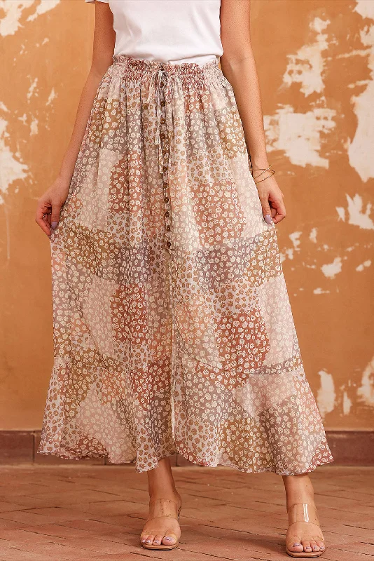 Floral Buttoned Front Slit Skirt satin skirt smooth