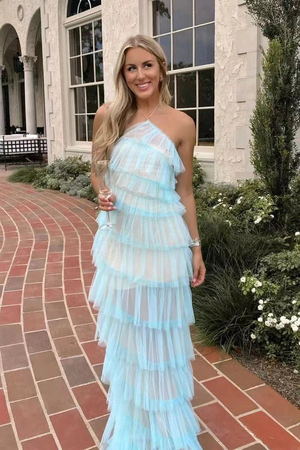 Fashion Halter Ruffles Tulle Prom Dress with Slit Chiffon Long Party Dress OK1382 Tunics Cozy comfortable Fashion Halter Ruffles Tulle Prom Dress with Slit Chiffon Long Party Dress OK1382 Tunics Cozy comfortable