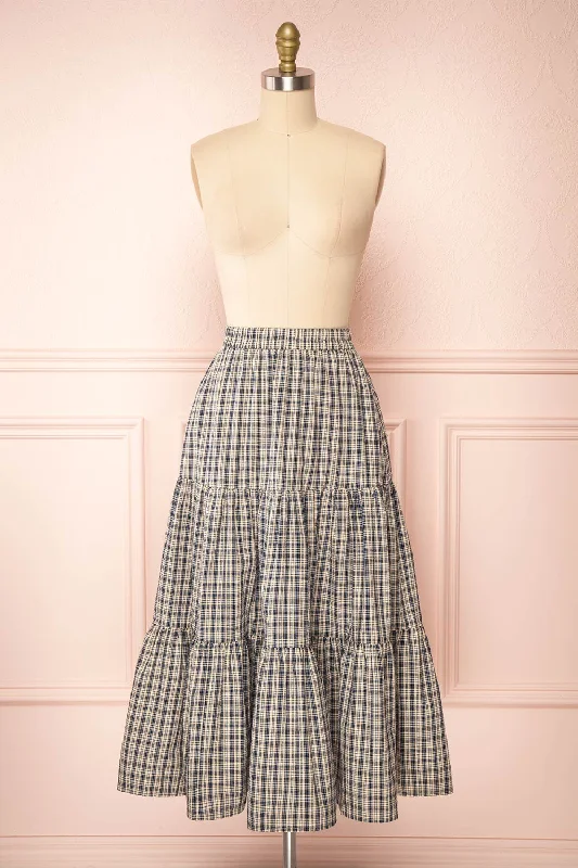 Karole | Tiered Plaid Midi Skirt mini skirt trendy