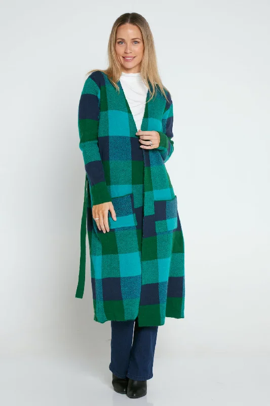 Swift Cardigan - Green/Blue Check Transparent Opaque Sheer