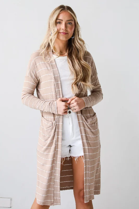 FINAL SALE - Piper Striped Longline Lightweight Knit Cardigan Wool Cardigan Cotton Cardigan Cashmere Cardigan
