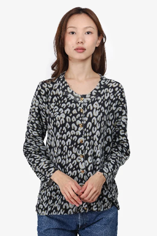 Louis Vuitton Blue Cashmere/Silk Animal Print Cardigan Size Large Plaid Cardigan Polka Dot Checkered