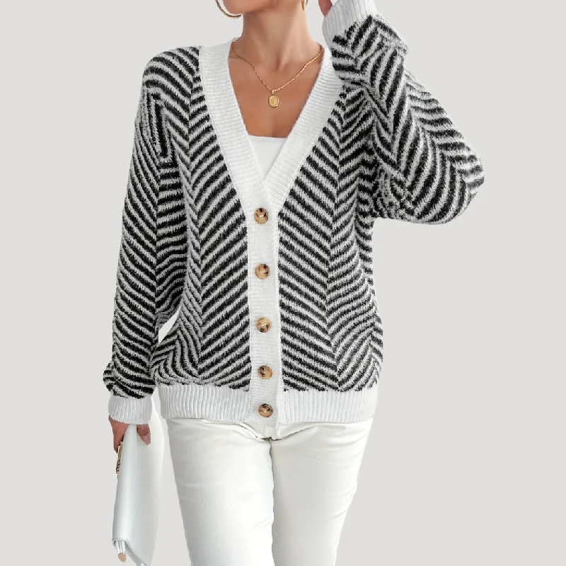 Black and white striped knit cardigan Oversized Loose Flowy