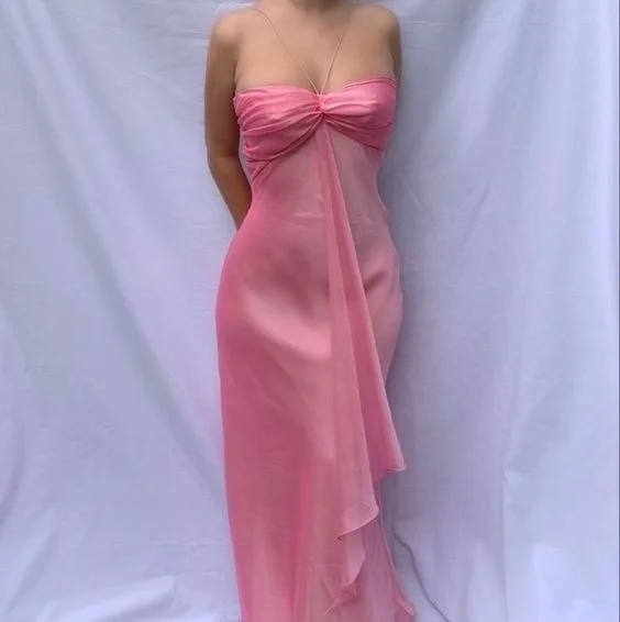Sweet Pink Sweetheart Ruffle Vintage Chiffon Party Dress, DP2503 Tunics Summer linen Sweet Pink Sweetheart Ruffle Vintage Chiffon Party Dress, DP2503 Tunics Summer linen