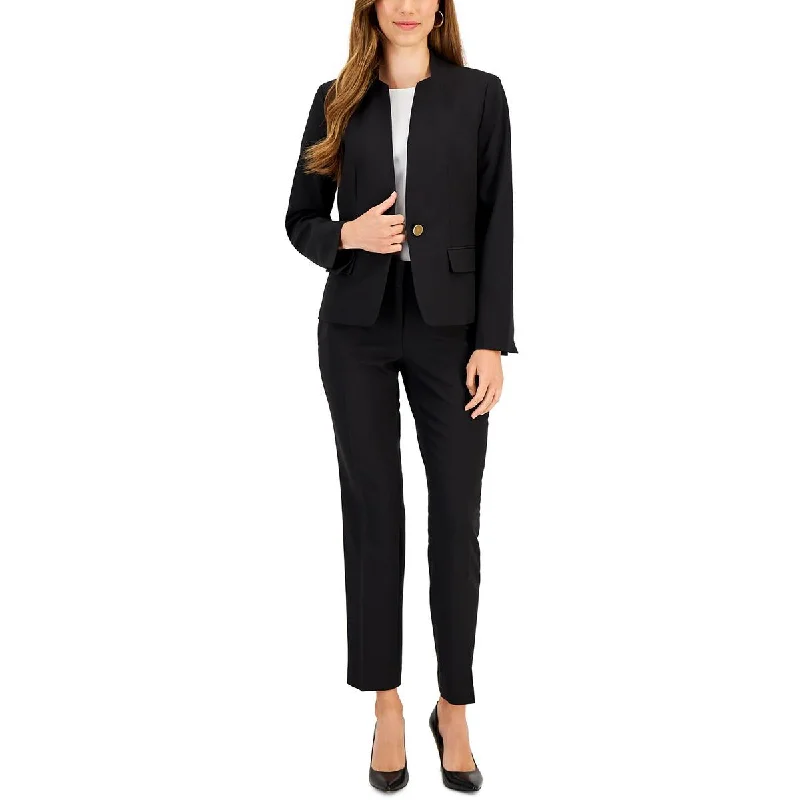 Le Suit Womens Petites 2PC Collarless Pant Suit Fashionable Tapered Leg Pants