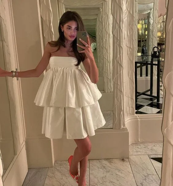 White Strapless Tiered A-Line Short Party Dress Birthday Dress, DP2641 Tunics Summer linen White Strapless Tiered A-Line Short Party Dress Birthday Dress, DP2641 Tunics Summer linen