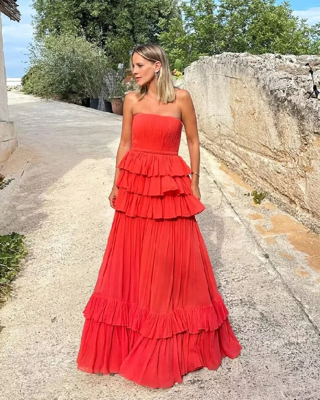 Red Strapless A-Line Layers Elegant Long Party Dress, DP2440 Tunics Ceremony elegant Red Strapless A-Line Layers Elegant Long Party Dress, DP2440 Tunics Ceremony elegant