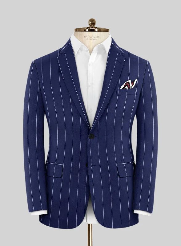 Caccioppoli Sun Dream Omiro Royal Blue Wool Silk Jacket A-Line Jacket Boat Neck Shawl Collar