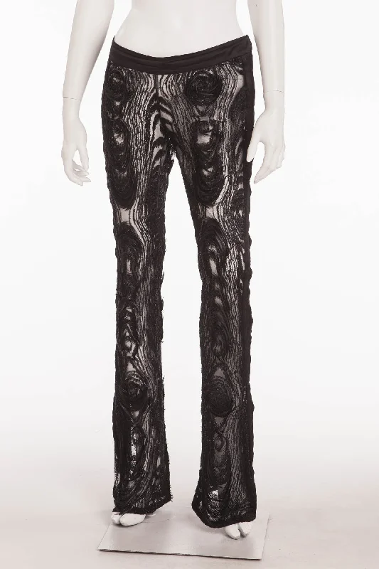 Iconic Tom Ford for Gucci - Collectible Black See Through  Peacock Feather  Embellished Flare Pants - IT 42 Chic Faux Leather Pants