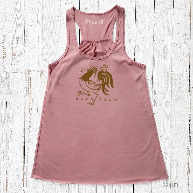Rooster Flowy Tank Top - Sing More beige tank top