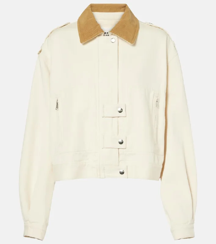 Marant Etoile Julie corduroy-trimmed denim jacket Faux Fur Jacket Real Fur Jacket Shearling Jacket