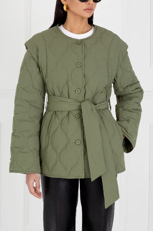 "The Nicola" - Quilted Gilet Jacket (Khaki) Nylon Jacket Polyester Jacket Spandex Jacket