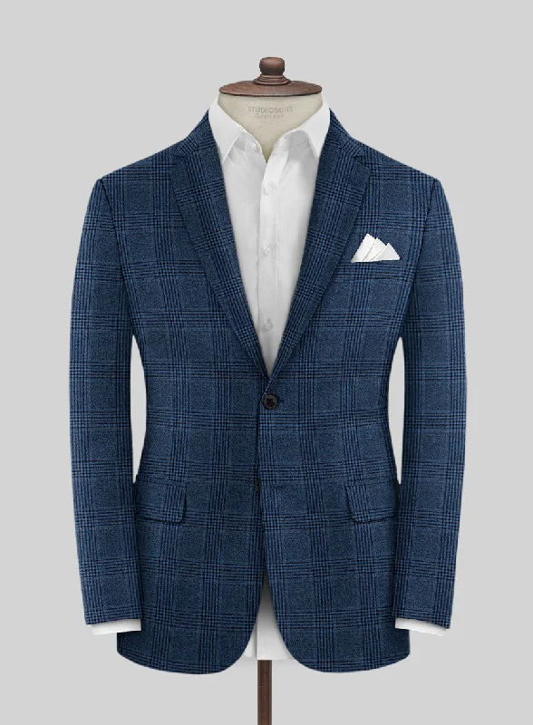 Reda Marine Blue Checks Wool Jacket Appliqued Jacket Beaded Jacket Sequined Jacket