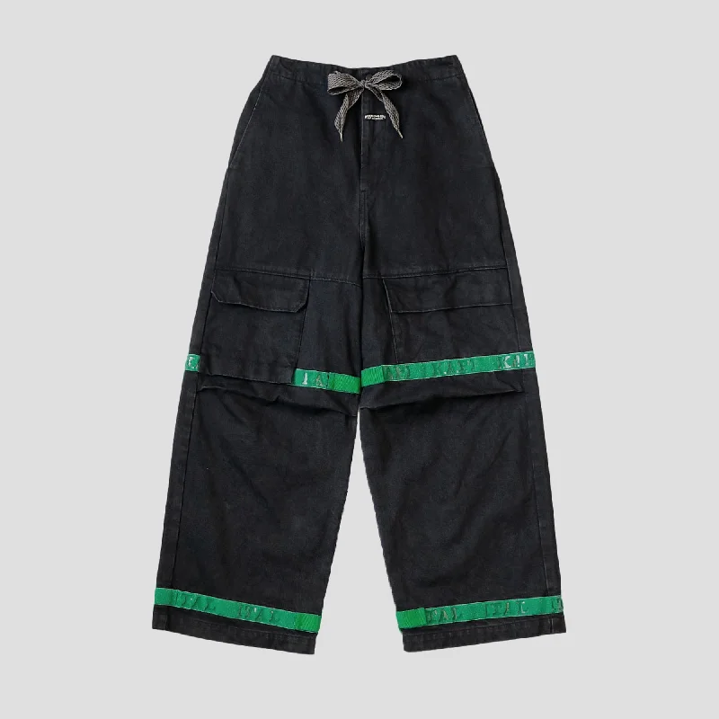 14oz BLACK x BLACK DENIM BAGGY PANTS Formal Wide-Leg Pants