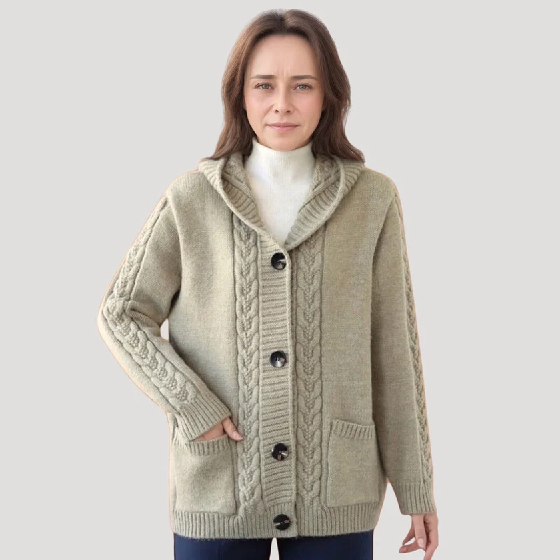 Cozy hooded knit cardigan Boat Neck Shawl Collar Notched Collar
