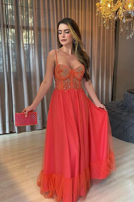 A-line Sweetheart Straps Red Prom Dress Appliqued Party Dress WP431 Tunics New arrival