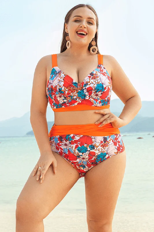 HN Women Plus Size 2pcs Set Swimsuit Cross Over Padded Tops+High Waist Briefs Classic Monokini Design HN Women Plus Size 2pcs Set Swimsuit Cross Over Padded Tops+High Waist Briefs Classic Monokini Design