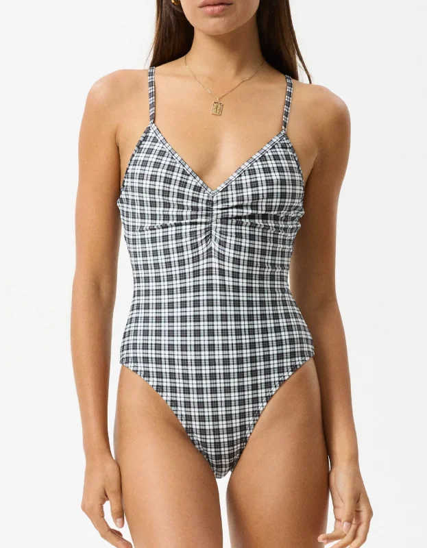 Asher One Piece Swimsuit in Black Check Classic Sporty Swimsuit