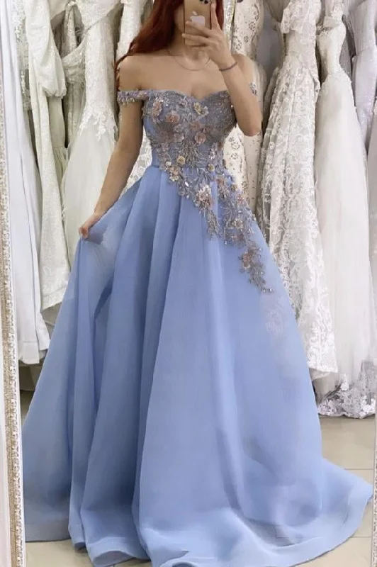 A-Line Blue Satin Off the Shoulder Prom Dress Lace Appliques Evening Party Dress OK1234 Tunics Vintage classic A-Line Blue Satin Off the Shoulder Prom Dress Lace Appliques Evening Party Dress OK1234 Tunics Vintage classic