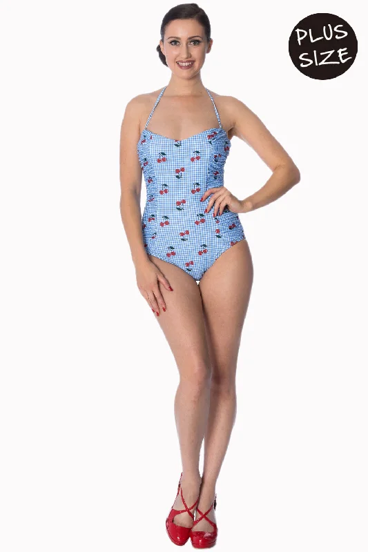 Banned Apparel - Cherry Love Plus Size Halter Swimsuit Adjustable Swim Top