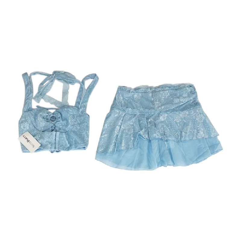 Blue Solid Mini Skirt a-line skirt cut