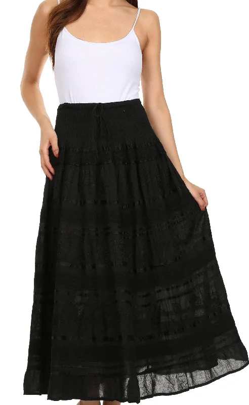 Sakkas Lace and Ribbon Peasant Boho Skirt satin skirt smooth