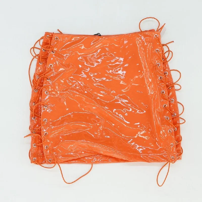 Neon Orange Solid Mini Skirt denim skirt stylish