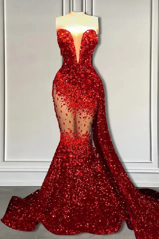 Red Mermaid Party Dresses Sweetheart Sequin Ruffle Floor Length Prom Dress Tunics Office stylish Red Mermaid Party Dresses Sweetheart Sequin Ruffle Floor Length Prom Dress Tunics Office stylish