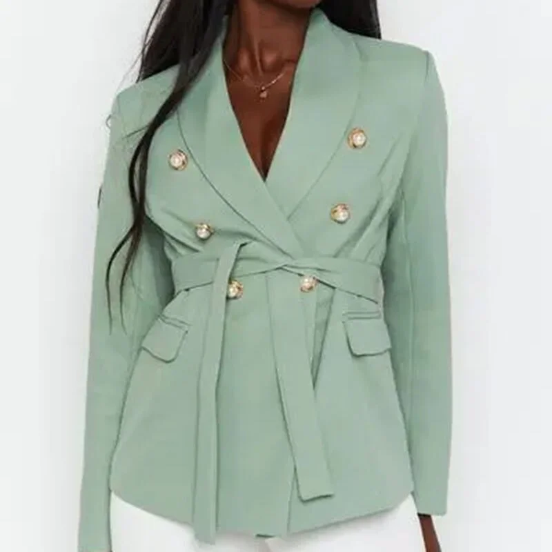 2022 Women's Blazer Single-breasted  Jacket 2022 Office Ladies Suit Collar Green Casual Pocket Women's Sashes Blazers OL Striped Jacket Polka Dot Jacket Floral Jacket