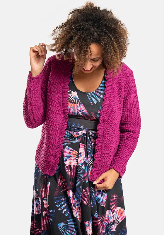 Mulberry Long Sleeve Scallop Cardigan Open Front Closed Front Wrap Front