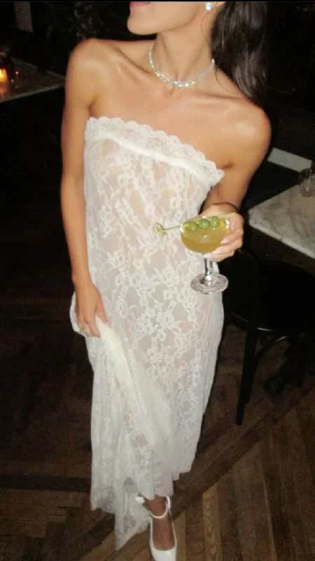 Sexy Strapless Unique Lace Long Party Dress, DP2616 Tunics Sophisticated sleek