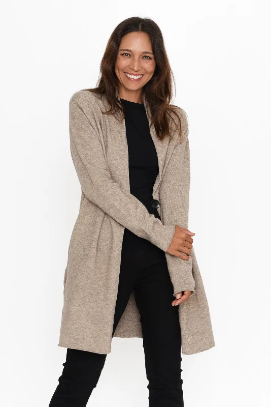 Aimer Mocha Button Cardigan Denim Fabric Leather Fabric Suede Fabric