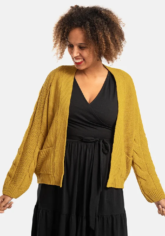 Ochre Chunky Cable Sleeve Cardigan Hooded Cardigan Collared Cardigan Shawl Collar