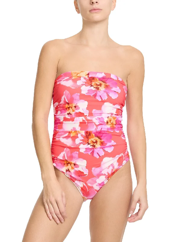 Bandeau One Piece Swimsuit Out Of Office Pink Strap Bikini Set