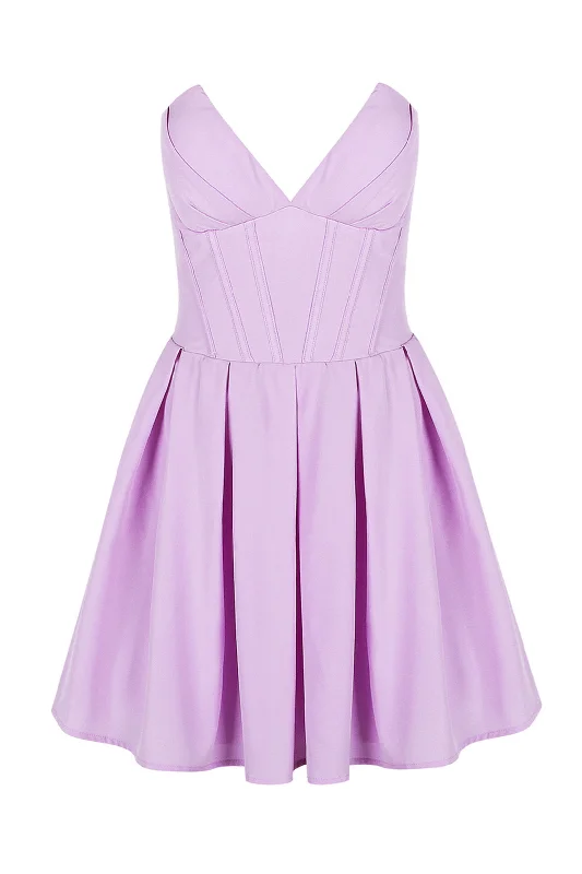 V-neck Lavender Pleated Short Party Dress Tunics Prom sequined