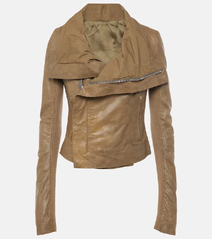 Rick Owens Asymmetric leather biker jacket Welt Pockets Slit Pockets Flap Pockets