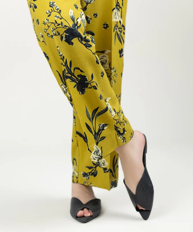 Printed Linen Straight Pants High-Waist Jeans
