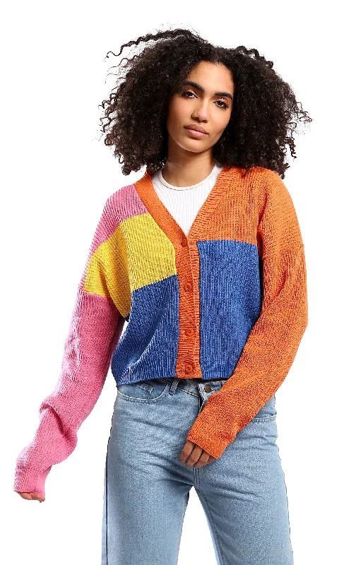 O173660 Colorful Knitted Comfy Multicolour Cardigan Spandex Blend Rayon Blend Denim Blend