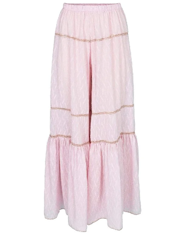 Lurex Embroidered Wide Leg Pant Relaxed High-Waist Trousers