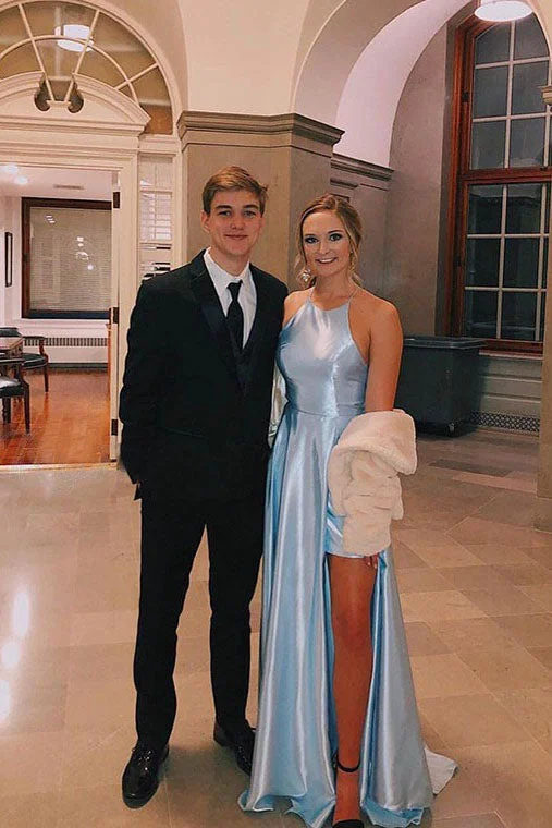 Light Blue Satin Split Long Simple Prom Dress Formal Party Dress OKT46 Tunics Bestseller popular Light Blue Satin Split Long Simple Prom Dress Formal Party Dress OKT46 Tunics Bestseller popular