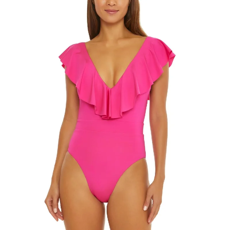Trina Turk Womens Ruffled Nylon One-Piece Swimsuit Quick-Dry Tankini