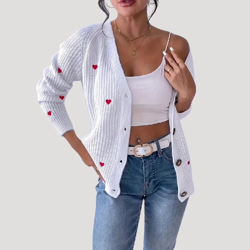 Heart detail knitted cardigan with button front Handmade Hand-knitted Hand-woven