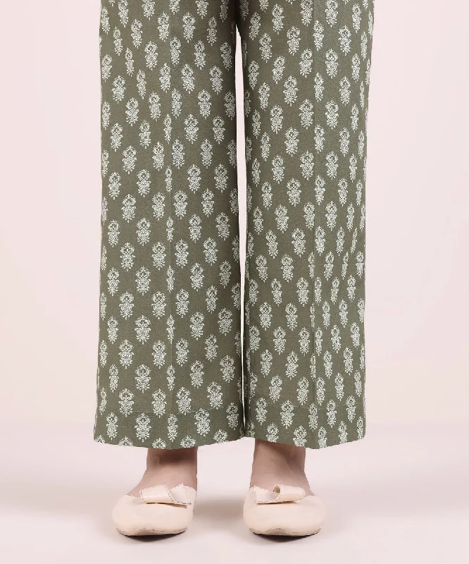 Printed Cambric Straight Pants Trendy Wide-Legged Trousers