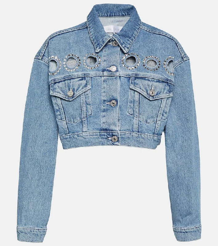 7 For All Mankind Babe embellished cropped denim jacket Fitted Jacket Loose Jacket Oversized Jacket