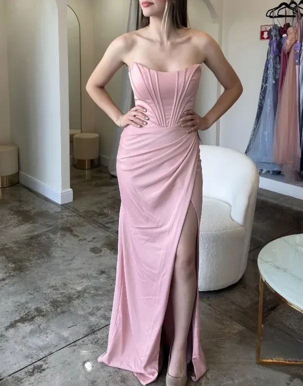 Pink Strapless Sheath Simple Long Party Dress, DP2626 Tunics Bestseller popular