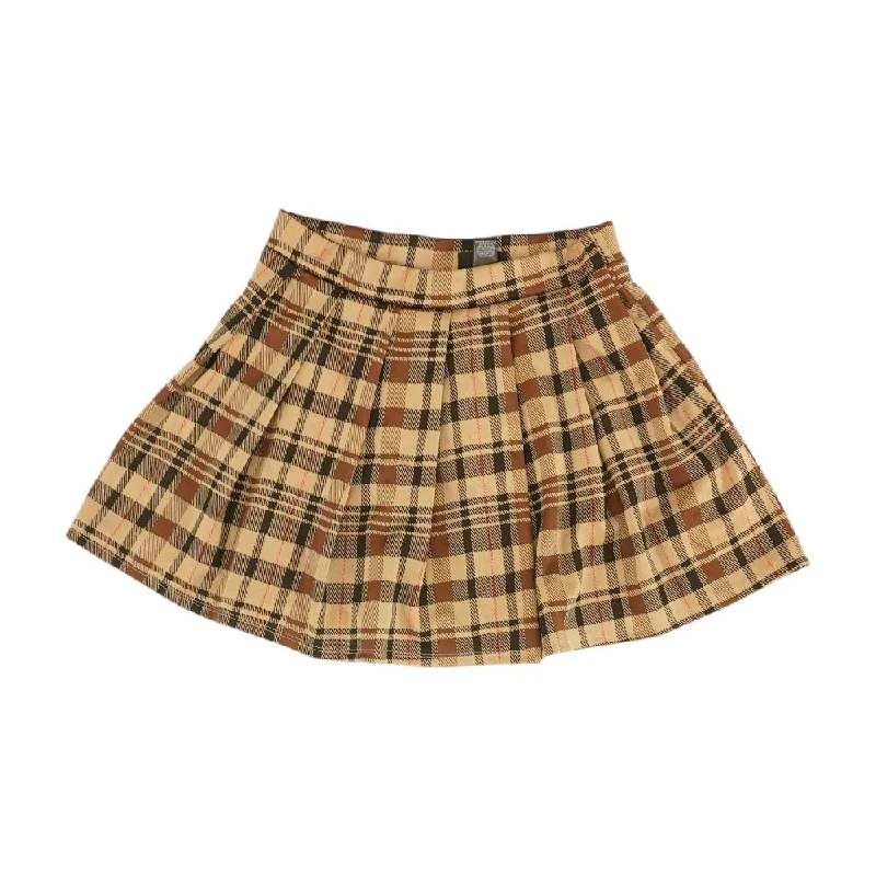 Tan Plaid Mini Skirt asymmetrical skirt cut