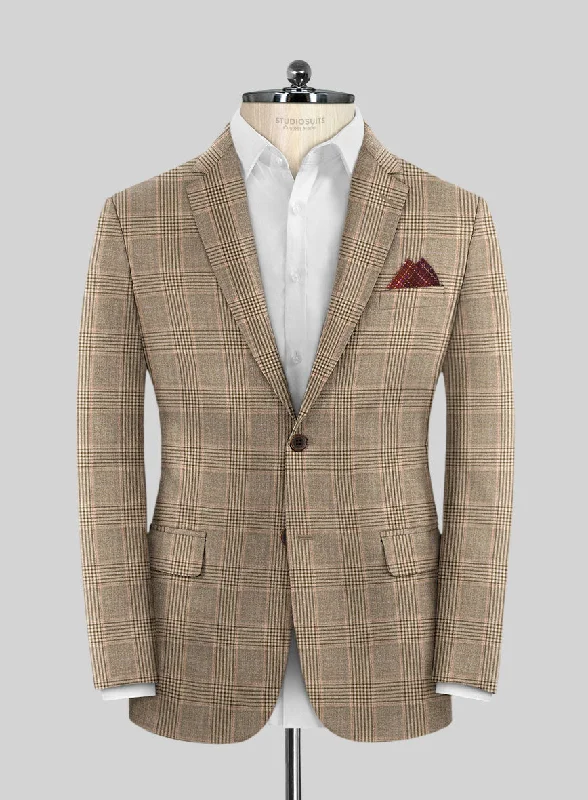 Reda Pale Brown Checks Wool Jacket Ribbed Jacket Pleated Jacket Ruffled Jacket