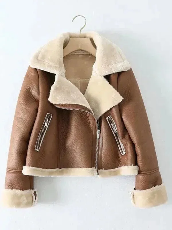 Stylish Loose Zipper Women’s Jacket Herringbone Jacket Checkered Jacket Solid Jacket
