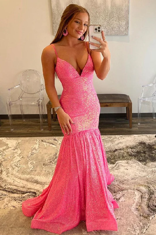 Sparkly Mermaid V Neck Sequins Long Prom Dress Long Party Dress Tunics Sophisticated sleek
