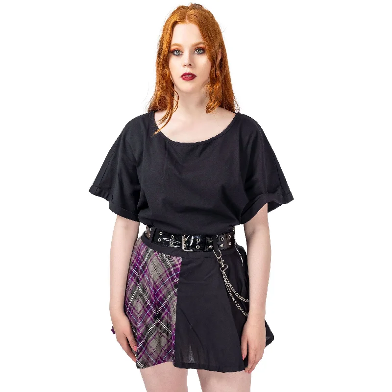 EVERLEIGH SKIRT - GREY/PURPLE CHECK wool skirt warm